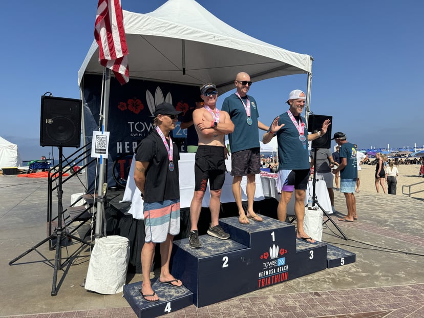 Thoryn Stephens on the podium at the Hermosa Beach Triathlon